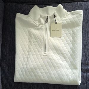 Bugatchi Men's Cream Quilted Half-Zip Sweater